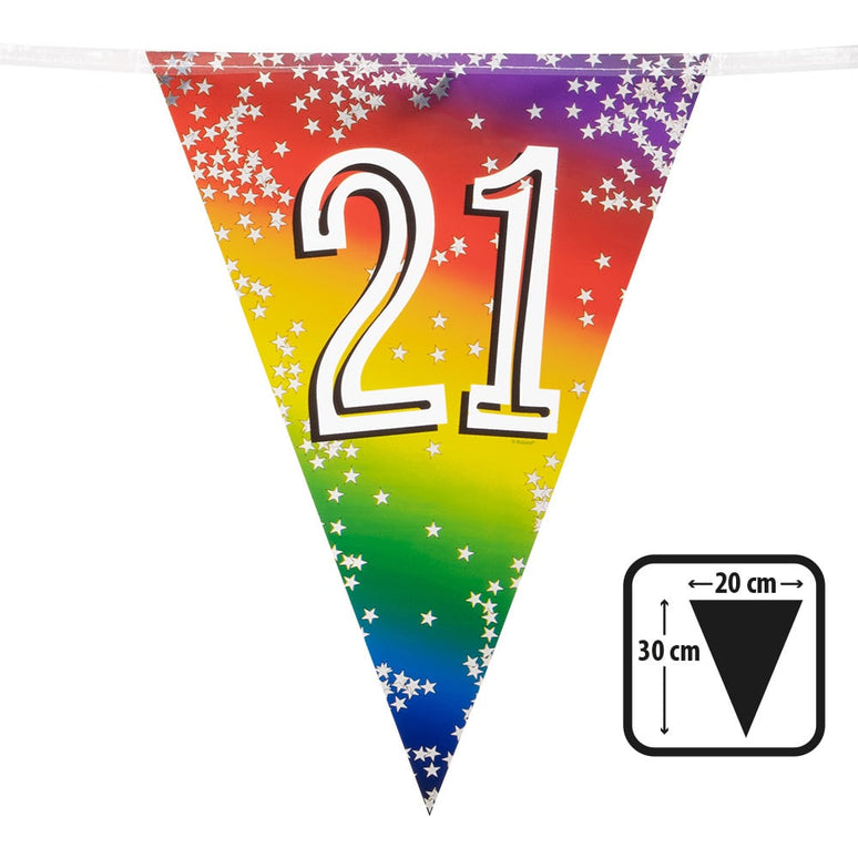 Feestbazaar Vlaggenlijn Cijfer 21 Regenboog Met Sterren (6m)