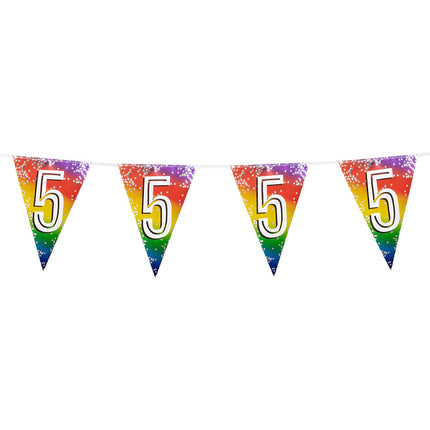 Feestbazaar Vlaggenlijn cijfer 5 regenboog met sterren