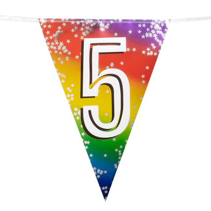 Feestbazaar Vlaggenlijn cijfer 5 regenboog met sterren