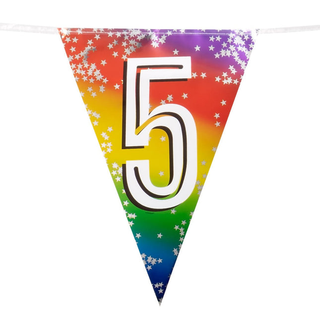 Feestbazaar Vlaggenlijn cijfer 5 regenboog met sterren