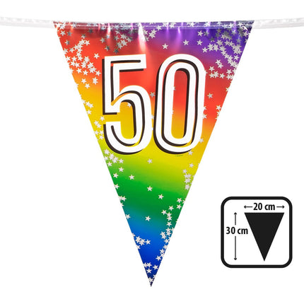 Feestbazaar Vlaggenlijn Cijfer 50 Regenboog Met Sterren (6m)