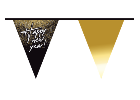 Feestbazaar Vlaggenlijn Happy New Year Zwart/Goud (10m)