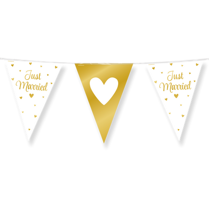 Feestbazaar Vlaggenlijn Just Married Hartjes Goud/Wit (10m)