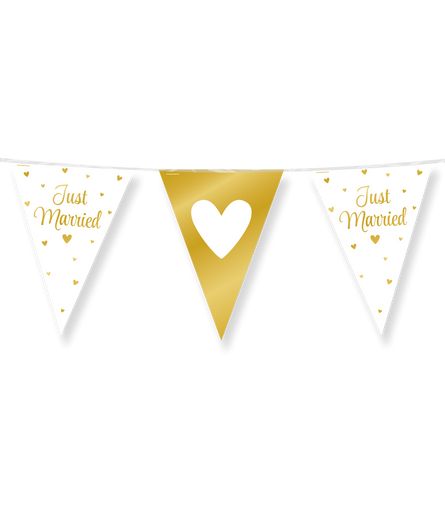 Feestbazaar Vlaggenlijn Just Married Hartjes Goud/Wit (10m)