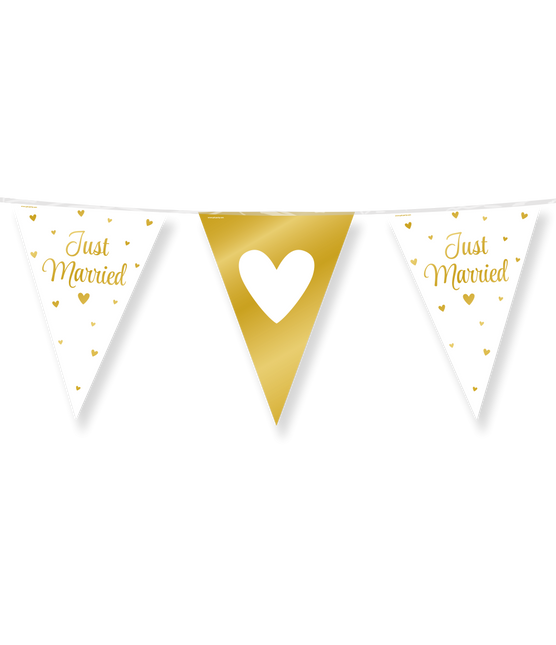 Feestbazaar Vlaggenlijn Just Married Hartjes Goud/Wit (10m)