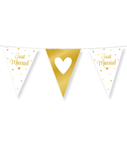 Feestbazaar Vlaggenlijn Just Married Hartjes Goud/Wit (10m)