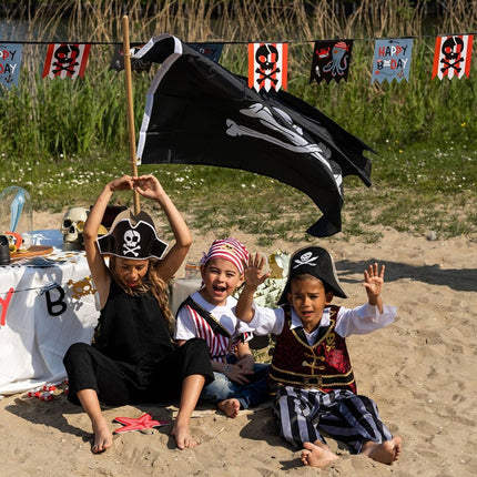 Feestbazaar Vlaggenlijn Pirate Party Geblokt (6m)
