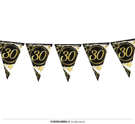 Feestbazaar Vlaggenlijn Sterren zwart/wit/goud 30 Jaar (3m)