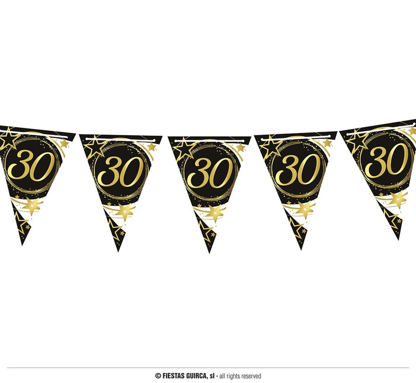 Feestbazaar Vlaggenlijn Sterren zwart/wit/goud 30 Jaar (3m)