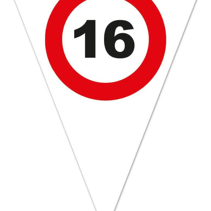 Feestbazaar Vlaggenlijn Verkeersbord 16 Jaar Wit - 5 Meter
