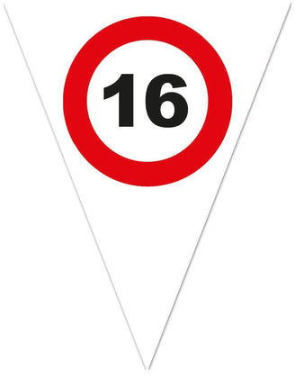 Feestbazaar Vlaggenlijn Verkeersbord 16 Jaar Wit - 5 Meter