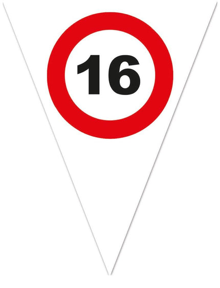 Feestbazaar Vlaggenlijn Verkeersbord 16 Jaar Wit - 5 Meter