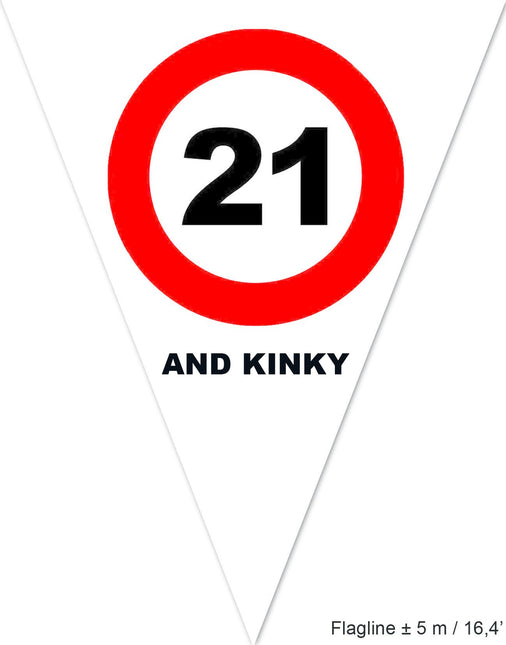Feestbazaar Vlaggenlijn Verkeersbord 21 Jaar Wit - 5 Meter