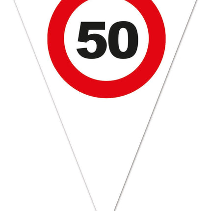 Feestbazaar Vlaggenlijn Verkeersbord 50 Jaar Wit - 5 Meter