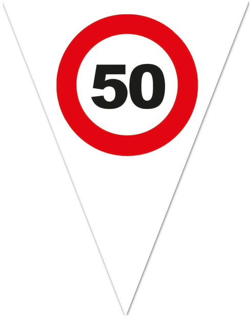 Feestbazaar Vlaggenlijn Verkeersbord 50 Jaar Wit - 5 Meter