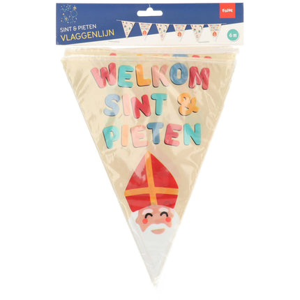 Feestbazaar Vlaggenlijn Welkom Sint & Piet Cartoon (6m)