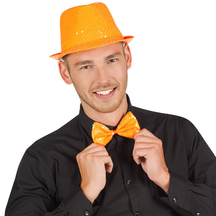 Feestbazaar Vlinderstrik Pailletten Oranje