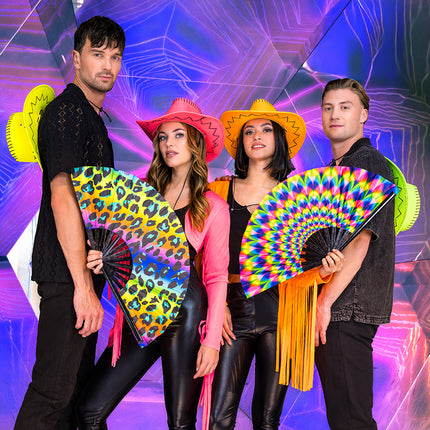 Feestbazaar Waaier Rave Wild Luipaard XL 64cm