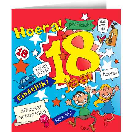 Feestbazaar Wenskaart - 18e Verjaardag Cartoon