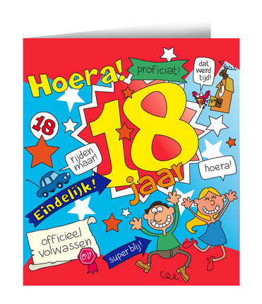 Feestbazaar Wenskaart - 18e Verjaardag Cartoon