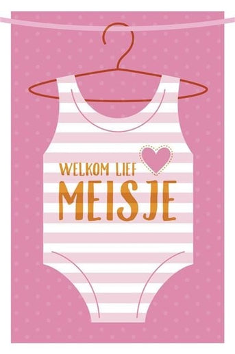 Feestbazaar Wenskaart Geboorte Rompertje 'Welkom Lief Klein Meisje'