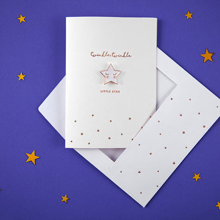 Feestbazaar Wenskaart Geboorte 'Twinkle Little Star' Met Speldje