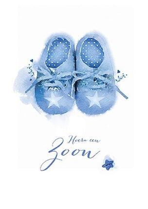 Feestbazaar Wenskaart Geboorte Zoon Babyschoentjes Blauw