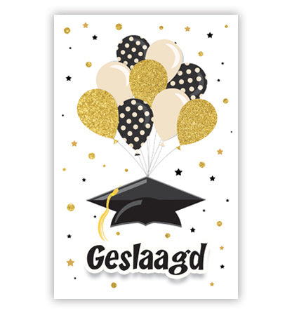 Feestbazaar Wenskaart Geslaagd met Glitter