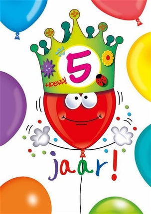 Feestbazaar Wenskaart Hoera 5 Jaar Kroontje