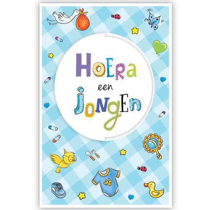 Feestbazaar Wenskaart Hoera Een Jongen Blauw Gestanst