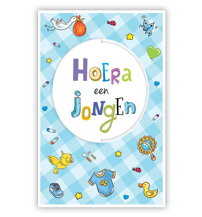 Feestbazaar Wenskaart Hoera Een Jongen Blauw Gestanst