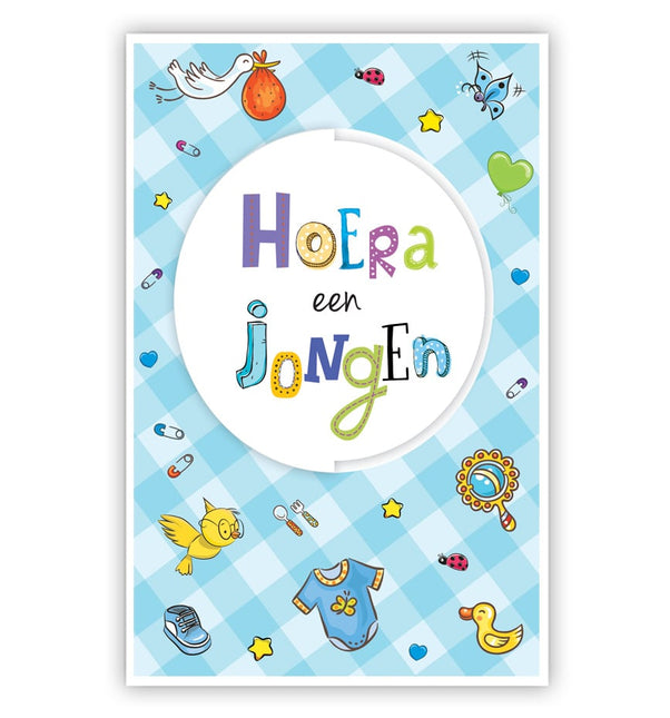 Feestbazaar Wenskaart Hoera Een Jongen Blauw Gestanst