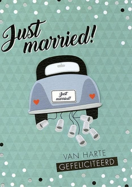 Feestbazaar Wenskaart Just Married Groen