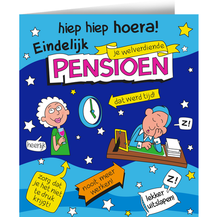 Feestbazaar Wenskaart Pensioen Cartoon