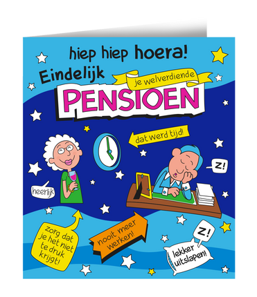 Feestbazaar Wenskaart Pensioen Cartoon