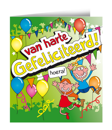 Feestbazaar Wenskaart - Van Harte Gefeliciteerd Cartoon