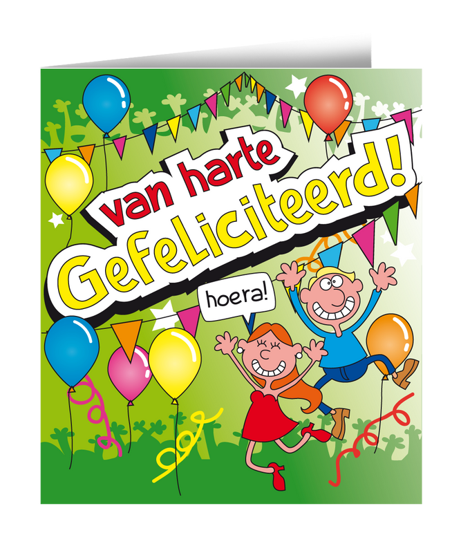 Feestbazaar Wenskaart - Van Harte Gefeliciteerd Cartoon