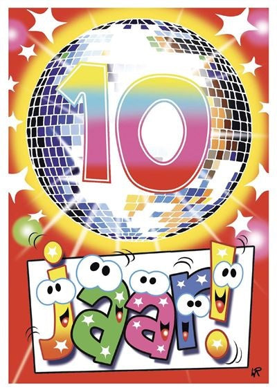Feestbazaar Wenskaart Verjaardag 10 Jaar Disco Party