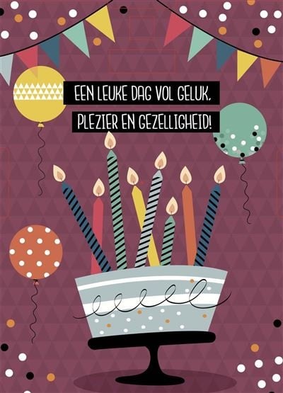 Feestbazaar Wenskaart Verjaardagstaart 'Geluk, Plezier en Gezelligheid'