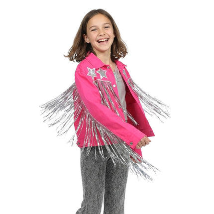 Feestbazaar Western Franje Jasje Roze met Sterren Premium