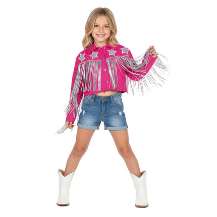 Feestbazaar Western Franje Jasje Roze met Sterren Premium