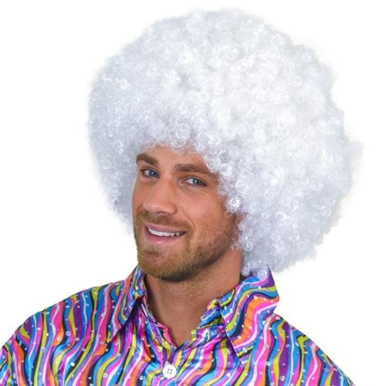 Feestbazaar Witte Afro pruik