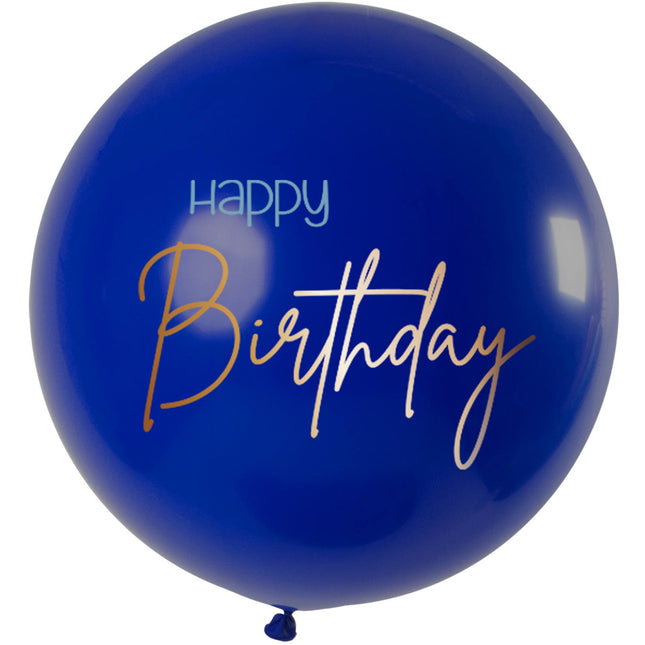 Feestbazaar XL Ballon Happy Birthday Elegant True Blue Premium - 80cm
