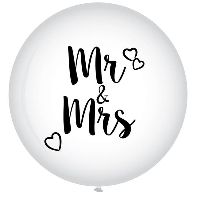 Feestbazaar XL Ballon Mr. & Mrs. Wit - 90 cm