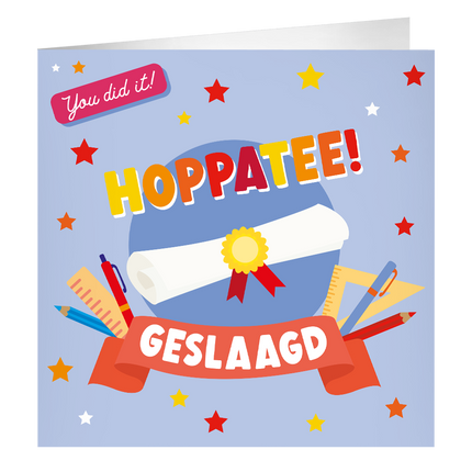 Feestbazaar XL Wenskaart Hoppatee Geslaagd Lila