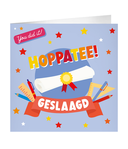 Feestbazaar XL Wenskaart Hoppatee Geslaagd Lila