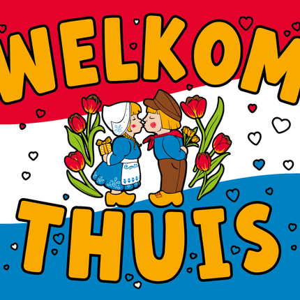Feestbazaar XXL Gevelvlag Welkom Thuis Cartoon Holland (150x90cm)