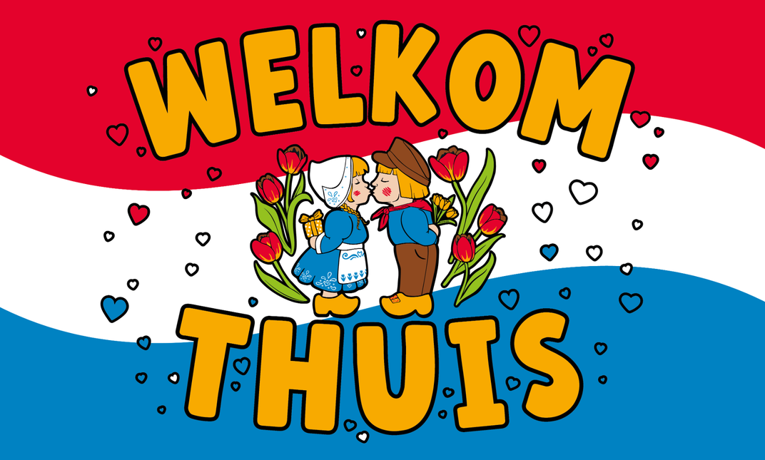 Feestbazaar XXL Gevelvlag Welkom Thuis Cartoon Holland (150x90cm)
