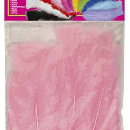 Feestbazaar Zakje met 50 veertjes licht roze