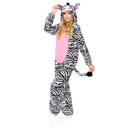 Feestbazaar Zebra Onesie Met Capuchon Volwassenen